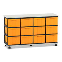 Flexeo® Fahrbares Containersystem mit Ablage, 12 große Boxen