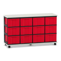 Flexeo® Fahrbares Containersystem mit Ablage, 12 große Boxen