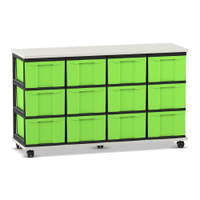 Flexeo® Fahrbares Containersystem mit Ablage, 12 große Boxen