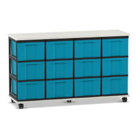 Flexeo® Fahrbares Containersystem mit Ablage, 12 große Boxen