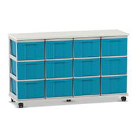 Flexeo® Fahrbares Containersystem mit Ablage, 12 große Boxen