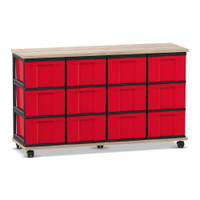Flexeo® Fahrbares Containersystem mit Ablage, 12 große Boxen