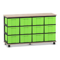 Flexeo® Fahrbares Containersystem mit Ablage, 12 große Boxen
