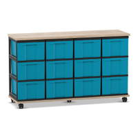 Flexeo® Fahrbares Containersystem mit Ablage, 12 große Boxen