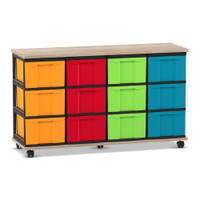 Flexeo® Fahrbares Containersystem mit Ablage, 12 große Boxen