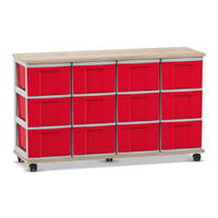 Flexeo® Fahrbares Containersystem mit Ablage, 12 große Boxen