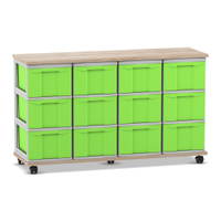 Flexeo® Fahrbares Containersystem mit Ablage, 12 große Boxen