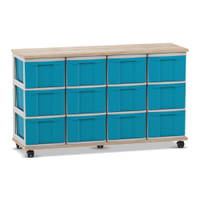 Flexeo® Fahrbares Containersystem mit Ablage, 12 große Boxen