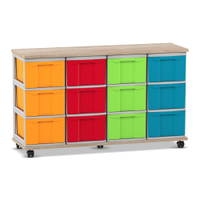 Flexeo® Fahrbares Containersystem mit Ablage, 12 große Boxen