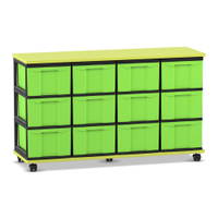 Flexeo® Fahrbares Containersystem mit Ablage, 12 große Boxen