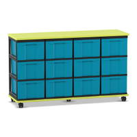 Flexeo® Fahrbares Containersystem mit Ablage, 12 große Boxen