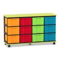 Flexeo® Fahrbares Containersystem mit Ablage, 12 große Boxen