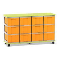 Flexeo® Fahrbares Containersystem mit Ablage, 12 große Boxen
