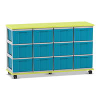 Flexeo® Fahrbares Containersystem mit Ablage, 12 große Boxen