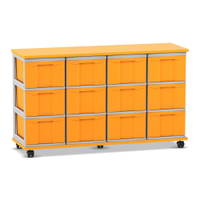 Flexeo® Fahrbares Containersystem mit Ablage, 12 große Boxen