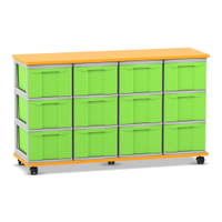 Flexeo® Fahrbares Containersystem mit Ablage, 12 große Boxen