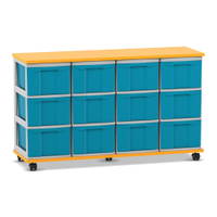 Flexeo® Fahrbares Containersystem mit Ablage, 12 große Boxen
