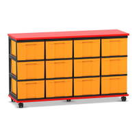 Flexeo® Fahrbares Containersystem mit Ablage, 12 große Boxen