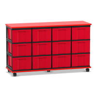 Flexeo® Fahrbares Containersystem mit Ablage, 12 große Boxen