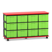 Flexeo® Fahrbares Containersystem mit Ablage, 12 große Boxen