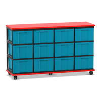 Flexeo® Fahrbares Containersystem mit Ablage, 12 große Boxen