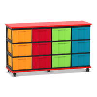 Flexeo® Fahrbares Containersystem mit Ablage, 12 große Boxen