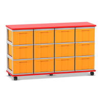 Flexeo® Fahrbares Containersystem mit Ablage, 12 große Boxen