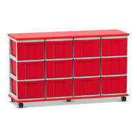 Flexeo® Fahrbares Containersystem mit Ablage, 12 große Boxen