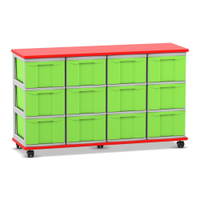 Flexeo® Fahrbares Containersystem mit Ablage, 12 große Boxen