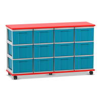 Flexeo® Fahrbares Containersystem mit Ablage, 12 große Boxen