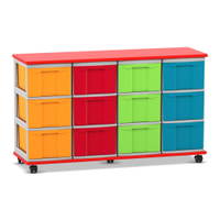 Flexeo® Fahrbares Containersystem mit Ablage, 12 große Boxen