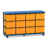 Flexeo® Fahrbares Containersystem mit Ablage, 12 große Boxen