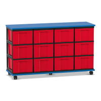 Flexeo® Fahrbares Containersystem mit Ablage, 12 große Boxen