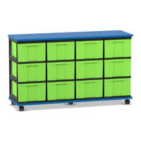 Flexeo® Fahrbares Containersystem mit Ablage, 12 große Boxen