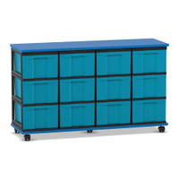 Flexeo® Fahrbares Containersystem mit Ablage, 12 große Boxen