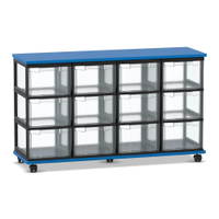 Flexeo® Fahrbares Containersystem mit Ablage, 12 große Boxen