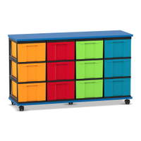 Flexeo® Fahrbares Containersystem mit Ablage, 12 große Boxen