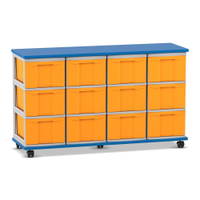 Flexeo® Fahrbares Containersystem mit Ablage, 12 große Boxen