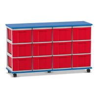 Flexeo® Fahrbares Containersystem mit Ablage, 12 große Boxen