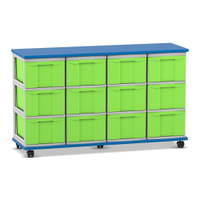 Flexeo® Fahrbares Containersystem mit Ablage, 12 große Boxen