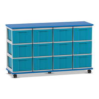 Flexeo® Fahrbares Containersystem mit Ablage, 12 große Boxen