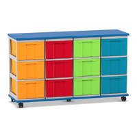 Flexeo® Fahrbares Containersystem mit Ablage, 12 große Boxen