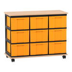 Flexeo® Fahrbares Containersystem mit Ablage, 9 große Boxen