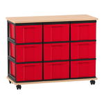 Flexeo® Fahrbares Containersystem mit Ablage, 9 große Boxen