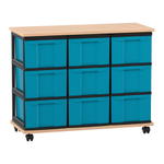 Flexeo® Fahrbares Containersystem mit Ablage, 9 große Boxen