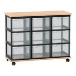 Flexeo® Fahrbares Containersystem mit Ablage, 9 große Boxen