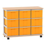 Flexeo® Fahrbares Containersystem mit Ablage, 9 große Boxen