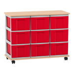 Flexeo® Fahrbares Containersystem mit Ablage, 9 große Boxen