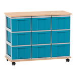 Flexeo® Fahrbares Containersystem mit Ablage, 9 große Boxen