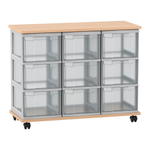 Flexeo® Fahrbares Containersystem mit Ablage, 9 große Boxen